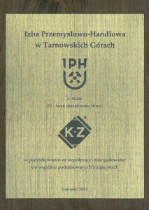 kz podziekowanie na 25 lecie firmy od izby przem handlowej